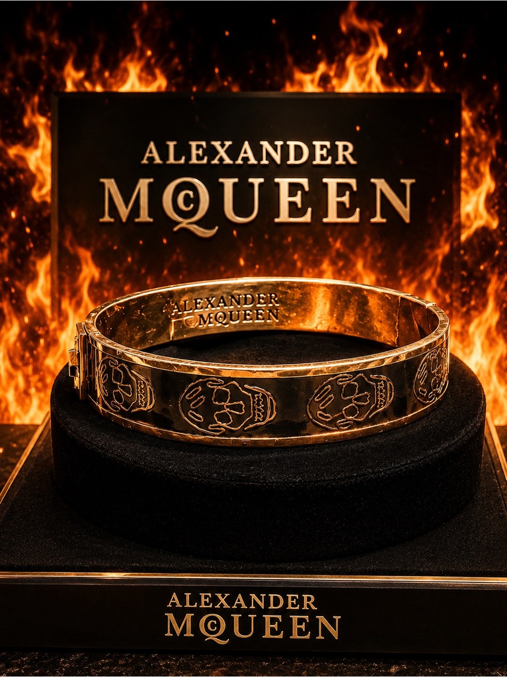 Alexander McQueen Black Skull-Engraved Bangle